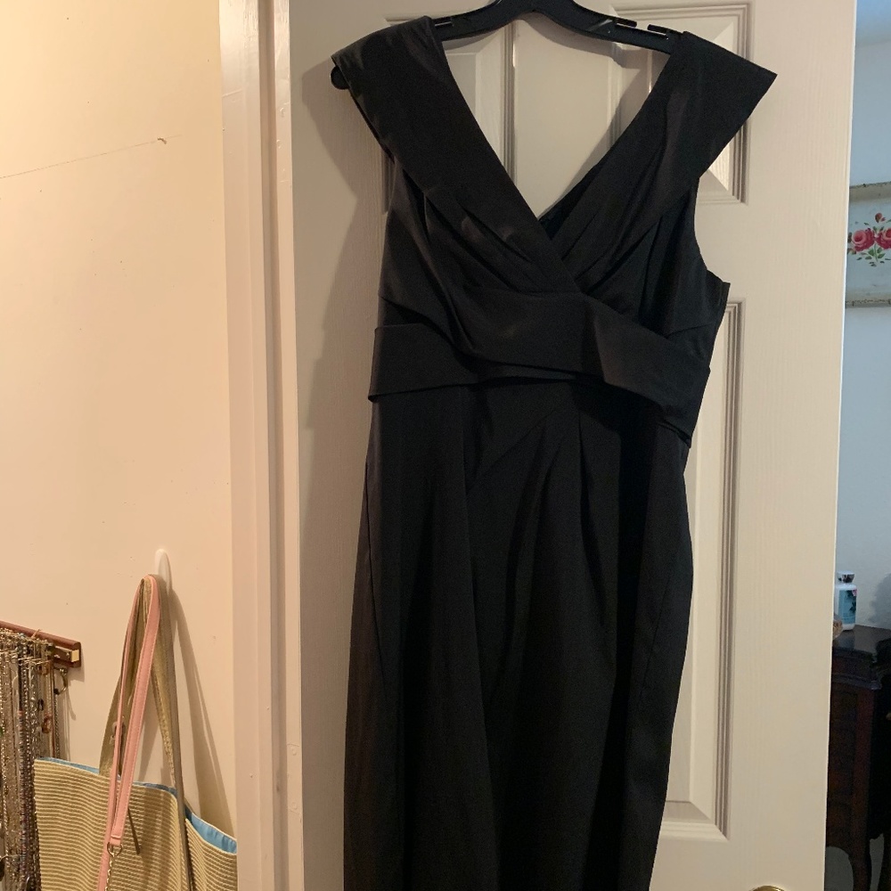 Black midi dress with cap-sleeves